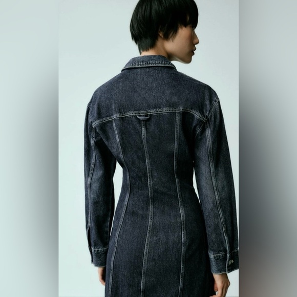Zara Long TRF Denim Button-Up Dress - Picture 4 of 10